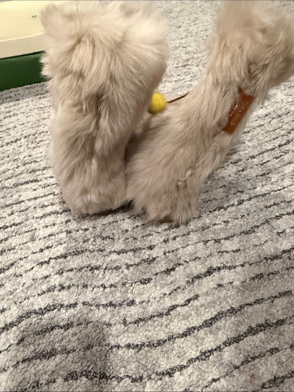 kate spade Beige Faux-Fur Ankle Boots with Yellow Pom-Poms size 7 - Picture 8 of 10